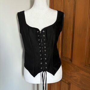 Black Faux Suede Large Runs Small Corset Lace-Up Bustier Top Y2K Clubwear Grunge
